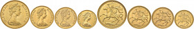 ISOLA DI MAN Elisabetta (1952-) 5, 2, 1 e mezza sterlina 1973 - AU (g 40,26 + 16,00 + 8,00 + 4,00) Lotto di quattro monete. Piccolo colpetto al bordo ...