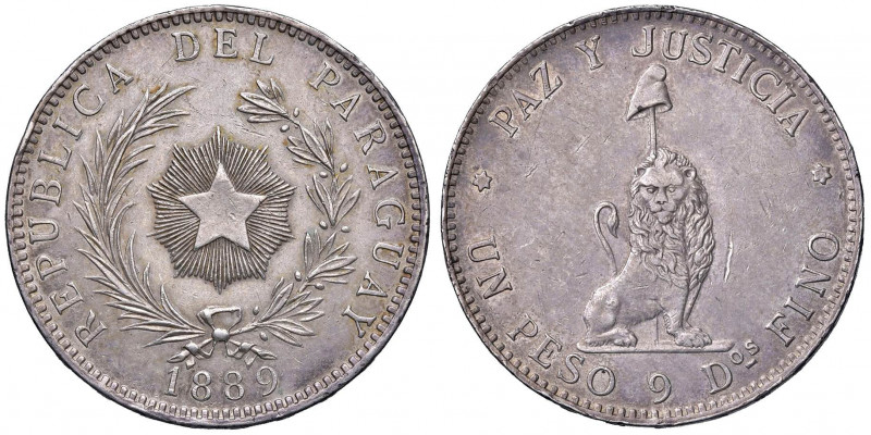 PARAGUAY Peso 1889 - KM 5 AG (g 25,00) Minimi colpetti. Bella patina

 

SPL
