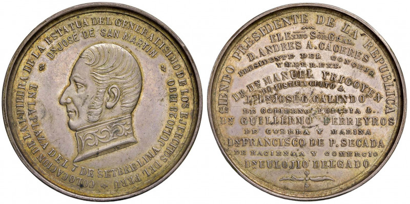 PERU Medaglia 1890 statua di San Martin a Lima - AG (g 49,51 - Ø 45 mm) RR Conse...