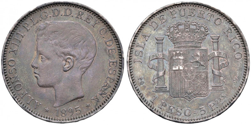 PORTORICO Alfonso XIII (1886-1898) Peso 1895 - KM 24 AG (g 24,93) Bella patina s...