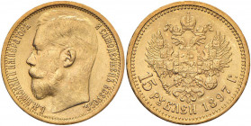 RUSSIA Nicola II (1894-1917) 15 Rubli 1897 - Fr. 177 AU (g 12,91) Segnetti al D/

 

SPL