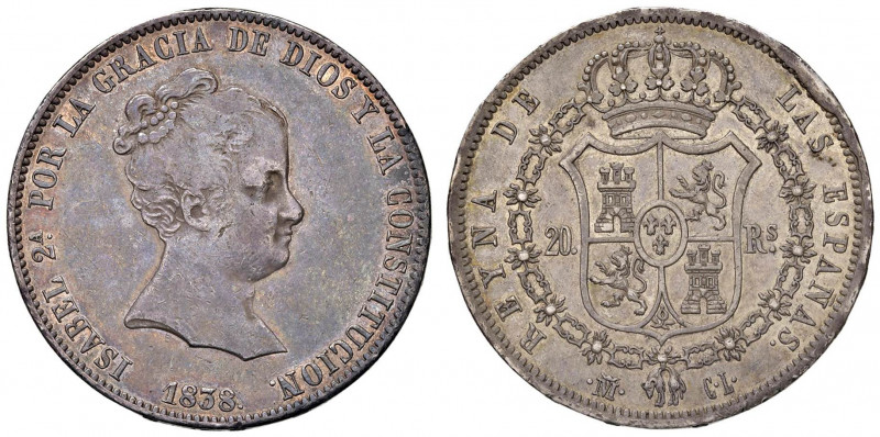 SPAGNA Isabella II (1833-1868) 20 Reales 1838 CL - KM 579.1; Cal. 163 AG (g 27,0...