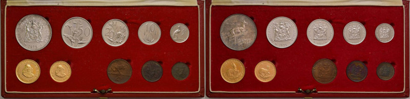 SUDAFRICA Divisionale 1975 - AU, AG, AE Lotto di dieci monete in astuccio origin...