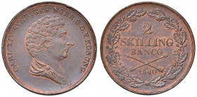SVEZIA Charles XIV (1818-1844) 2 Skilling 1840 - KM 643 CU (g 19,30) Zone di rame rosso

 

FDC