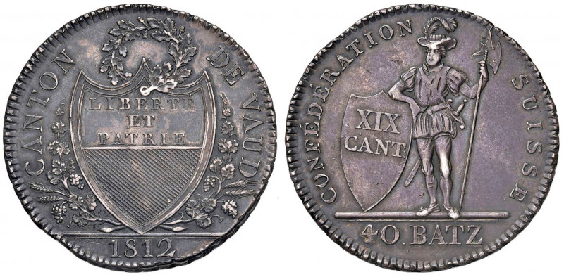 SVIZZERA Vaud - 40 Batzen 1812 - HMZ 997; KM 17 AG (g 29,45) R Colpetto al bordo...