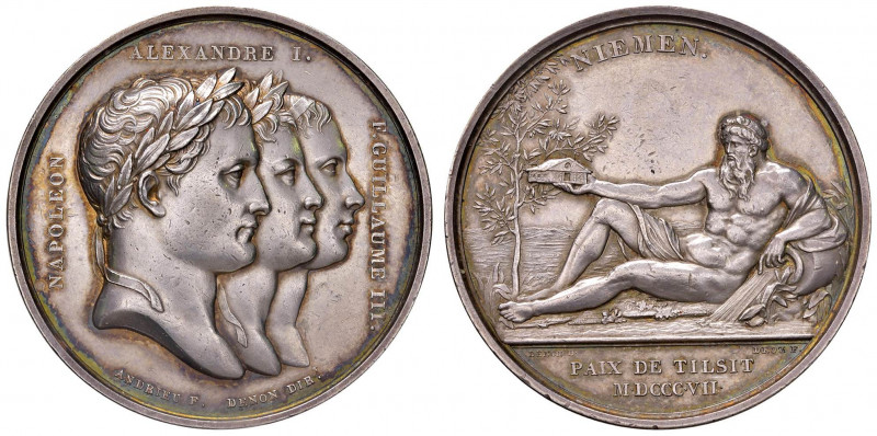 MEDAGLIE NAPOLEONICHE DEL 1806 E 1807 Medaglia 1807 Pace di Tilsit - D/ Teste ac...