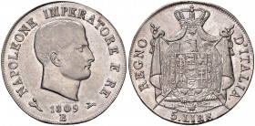 MONETE NAPOLEONICHE BATTUTE IN ITALIA Napoleone (1805-1814) Bologna - 5 Lire 1809 bordo in rilievo - Gig. 99 AG (g 25,00) R Bellissimo esemplare per q...