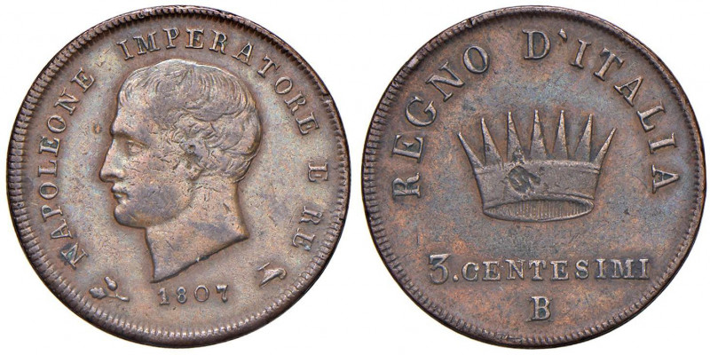 Napoleone (1805-1814) Bologna - 3 Centesimi 1807 marchio di zecca B su M - Gig. ...