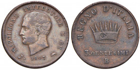 Napoleone (1805-1814) Bologna - 3 Centesimi 1807 marchio di zecca B su M - Gig. 216a CU (g 6,16) RR Screpolature al R/

 

BB