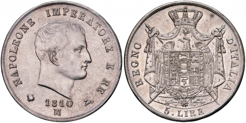 Napoleone (1805-1814) Milano - 5 Lire 1810 Puntali aguzzi, 1 su 0 - Gig. 106b AG...