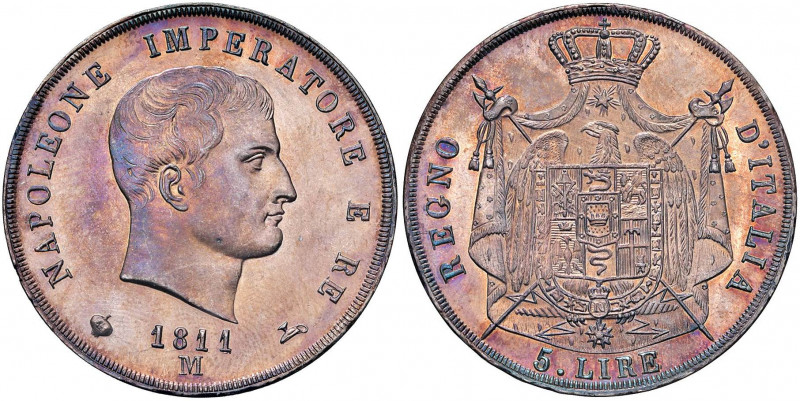 Napoleone (1805-1814) Milano - 5 Lire 1811 Puntali aguzzi, cifre della data spaz...