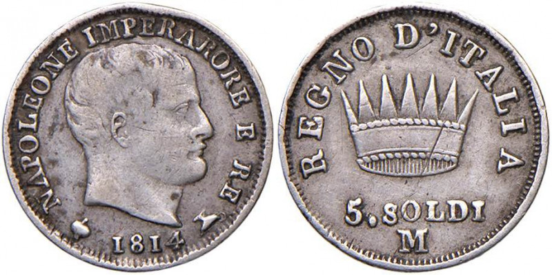 Napoleone (1805-1814) Milano - 5 Soldi 1814 con la variante IMPERARORE - Gig. 19...