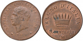 Napoleone (1805-1814) Milano - 3 Centesimi 1807 - Gig. 217 CU (g 6,33) Minme screpolature al D/, modesti punti di ossidazione

 

FDC