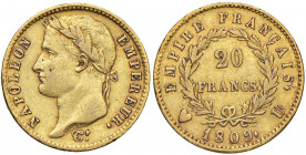 Napoleone (1805-1814) Torino - 20 Franchi 1809 - Gig. 14 AU (g 6,43) RRR Graffio al D/

 

BB