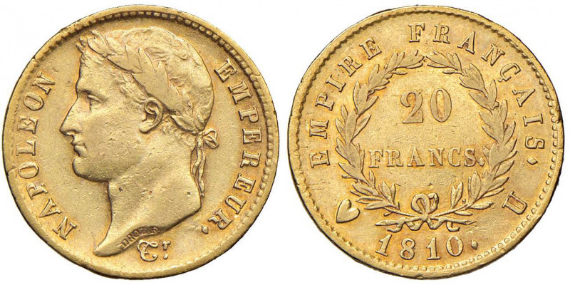 Napoleone (1805-1814) Torino - 20 Franchi 1810 - Gig. 15 AU (g 6,43) RR Graffiet...