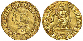 FERRARA Ercole I (1471-1505) Ducato - MIR 250 AU (g 3,30) R Ex Nomisma 49, lotto 799, ex Nomisma 62, lotto 502. Piccolo restauro al bordo, splendidi r...