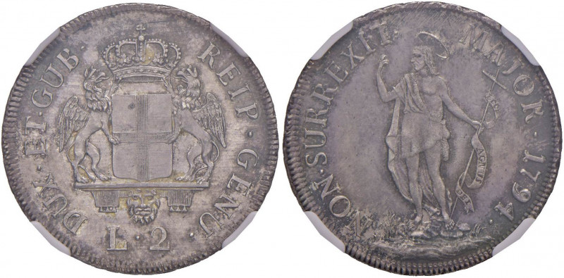 GENOVA Dogi biennali (1528-1797) 2 Lire 1794 - MIR 317/2 AG (g 8,31) R In slab N...