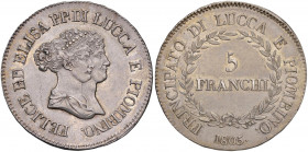 LUCCA Elisa Bonaparte e Felice Baciocchi (1805-1814) 5 Franchi 1805 - Gig. 1 AG (g 24,92)

 

qFDC
