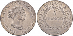 LUCCA Elisa Bonaparte e Felice Baciocchi (1805-1814) 5 Franchi 1806 - MIR 244/2 AG (g 24,85) R

 

qFDC/FDC