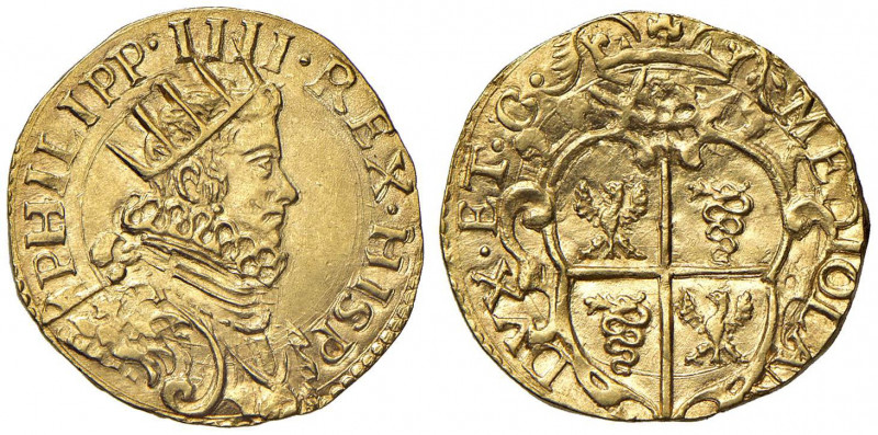 MILANO Filippo IV (1621-1665) Doppia - MIR 360 AU (g 6,60) RRRR Esemplare di con...