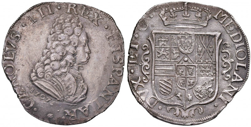 MILANO Carlo III (1706-1740) Filippo 1707 - MIR 399/1 AG (g 27,68) RR Esemplare ...