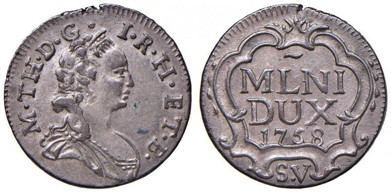 MILANO Maria Teresa (1740-1780) 5 Soldi 1758 - MIR 428/3 MI (g 3,01) RRR Difetto...