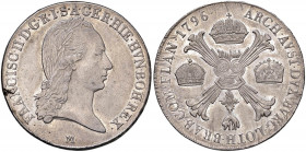 MILANO Francesco II (1792-1796) Crocione 1796 - MIR 472/5 AG (g 29,56) Screpolatura al bordo, minimi graffietti di conio al R/ sui bei fondi lucenti
...