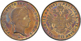 MILANO Ferdinando I (1835-1848) 20 Kreuzer 1843 M - Gig. 126 AG (g 6,69) Conservazione eccezionale

 

FDC