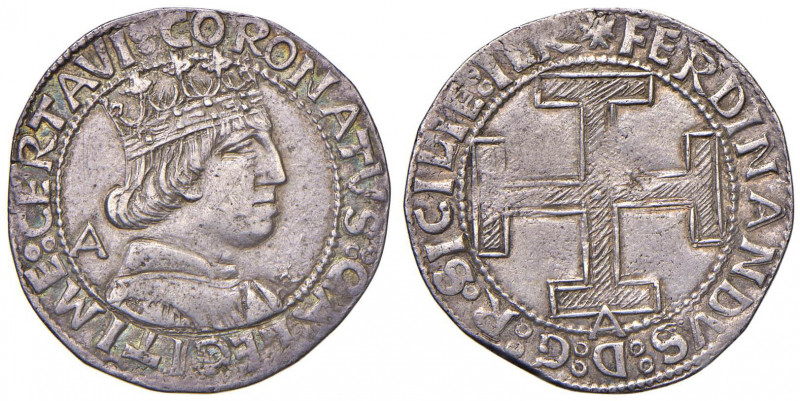 NAPOLI Ferdinando I d’Aragona (1458-1494) Coronato sigla A - MIR 68/6 AG (g 3,95...