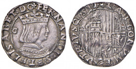 NAPOLI Ferdinando il Cattolico (1504-1516) Carlino con lettera G dietro il busto - MIR 116/1 AG (g 3,52) RR 

 

qSPL