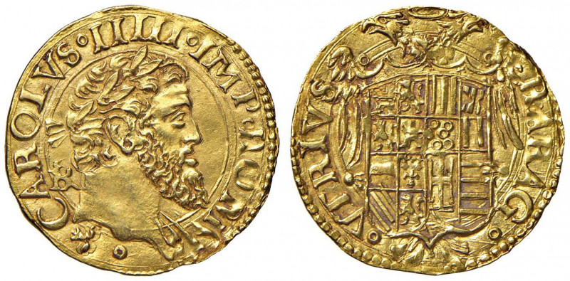 NAPOLI Carlo V (1516-1556) Ducato sigla IBR con IMP RO M - Magliocca 20 AU (g 3,...