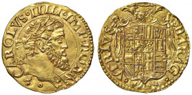 NAPOLI Carlo V (1516-1556) Ducato sigla IBR con IMP RO M - Magliocca 20 AU (g 3,37) RR Un colpetto probabilmente di conio al bordo

 

qFDC
