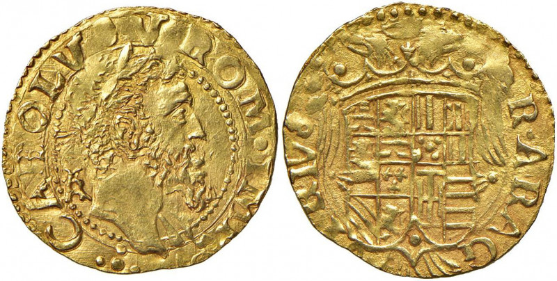 NAPOLI Carlo V (1516-1556) Ducato sigla IBR dietro la testa, sotto la testa, cin...