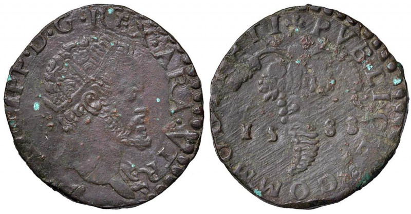 NAPOLI Filippo II (1516-1556) Tornese 1588 - Magliocca 139 CU (g 9,09) RR Piccol...