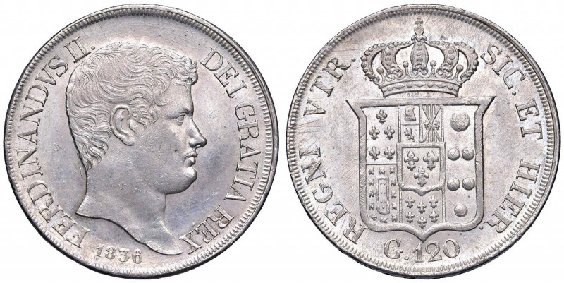 NAPOLI Ferdinando II (1830-1859) Piastra 1836 - Magliocca 542 AG (g 27,56) Segni...