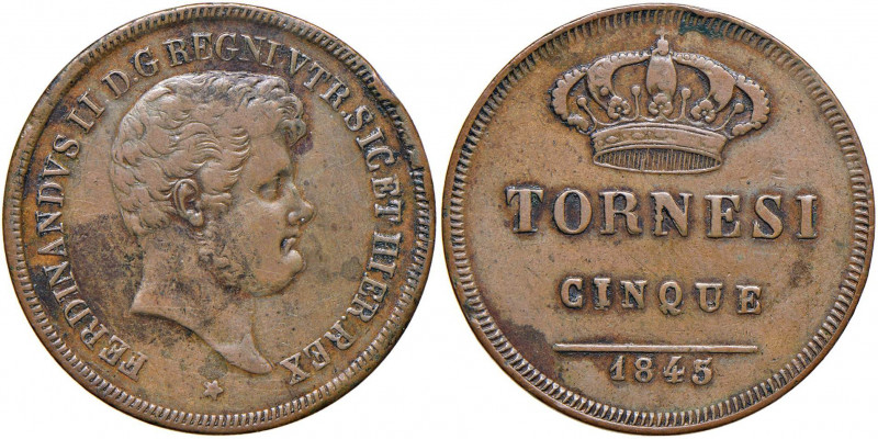 NAPOLI Ferdinando II (1830-1859) 5 Tornesi 1845 - Magliocca 706 CU (g 15,41) RRR...