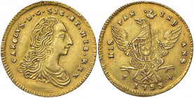 PALERMO Carlo di Borbone (1734-1759) Doppia oncia 1753 sigla P N - MIR 562/1 AU (g 8,80) R Graffietti di conio

 

SPL/qSPL