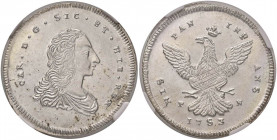 PALERMO Carlo di Borbone (1734-1759) 4 Tarì 1753 - MIR 573 (indicato R/2) AG RR In slab NGC MS64 5883931-017. Conservazione eccezionale specialmente p...