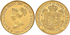 PARMA Maria Luigia (1814-1847) 20 Lire 1832 su 15 (?) - Gig. 4 AU (g 6,44) RRR Fondi ripassati al D/

 

SPL+