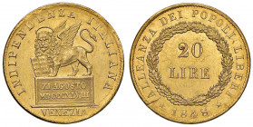 VENEZIA Governo Provvisorio (1848) 20 Lire 1848 - Gig. 1 AU (g 6,44) RR Graffietti sul bordo per probabile provenienza da montatura comunque non detur...