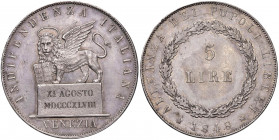 VENEZIA Governo Provvisorio (1848) 5 Lire 1848 11 Agosto - Gig. 3 AG (g 24,99) Colpetti al bordo, minimi graffietti da lucidatura e screpolature

 ...