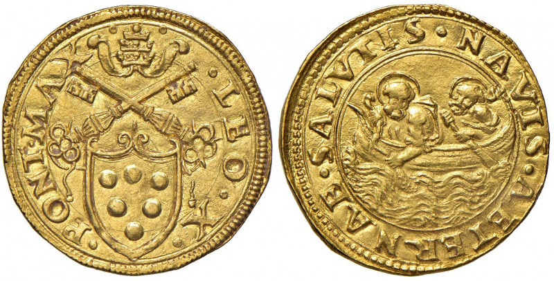 Leone X (1513-1521) Doppio fiorino di camera - Munt. 3 AU (g 6,73) RRR Esemplare...