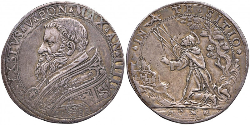Sisto V (1585-1590) Piastra 1588 A. IIII - Munt. 7 AG (g 31,72) RR Ritocchi al D...