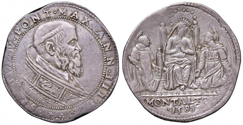 Sisto V (1585-1590) Montalto - Mezza piastra 1588 - Munt. 122 AG (g 15,75) RRR P...