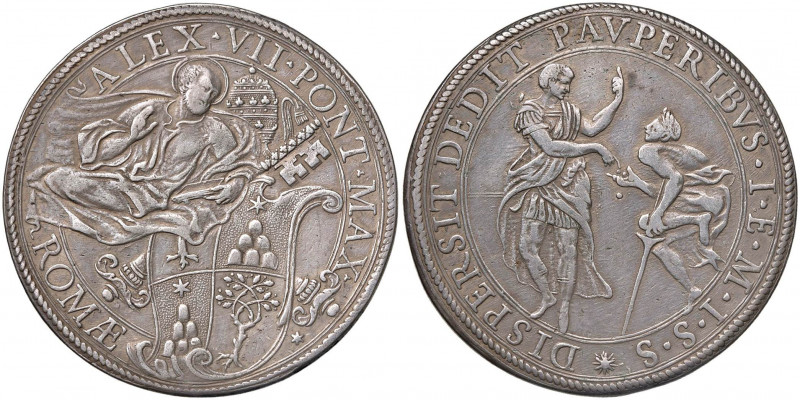 Alessandro VII (1655-1667) Piastra San Pietro nimbato - Munt. 7 AG (g 32,19) RR ...