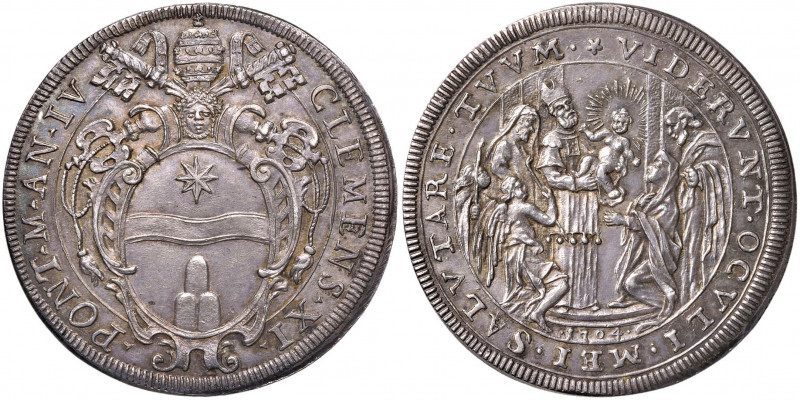 Clemente XI (1700-1721) Piastra 1704 A. IV - Munt. 43 AG (g 32,13) RR Esemplare ...