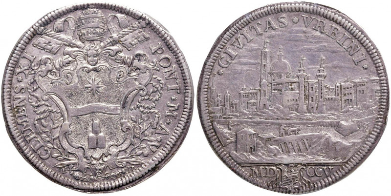 Clemente XI (1700-1721) Mezza piastra 1705 A. V - Munt. 52 AG RR Sigillata SPL+/...