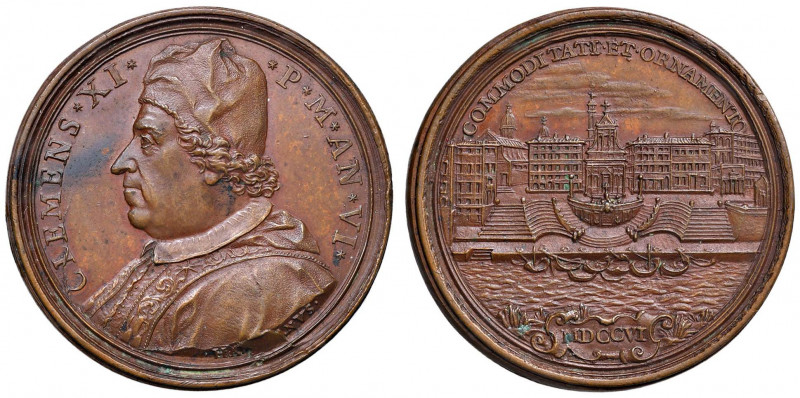 Clemente XI (1700-1721) Medaglia 1706 A. VI Porto di Ripetta - Opus: Hamerani - ...