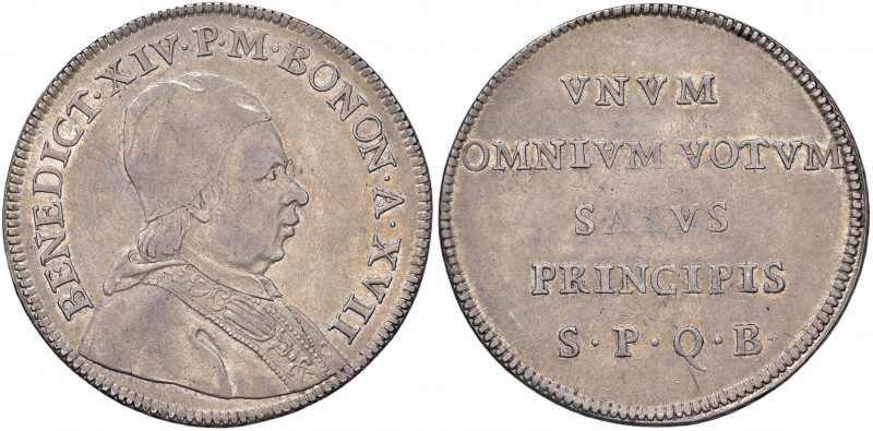Benedetto XIV (1740-1758) Bologna - Scudo A. XVII - Munt. 228 AG (g 24,11) RRR ...