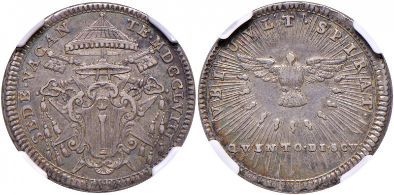 Sede Vacante (1758) Doppio Giulio 1758 - Munt. 4 AG In slab NGC AU 55 cod. 27905...